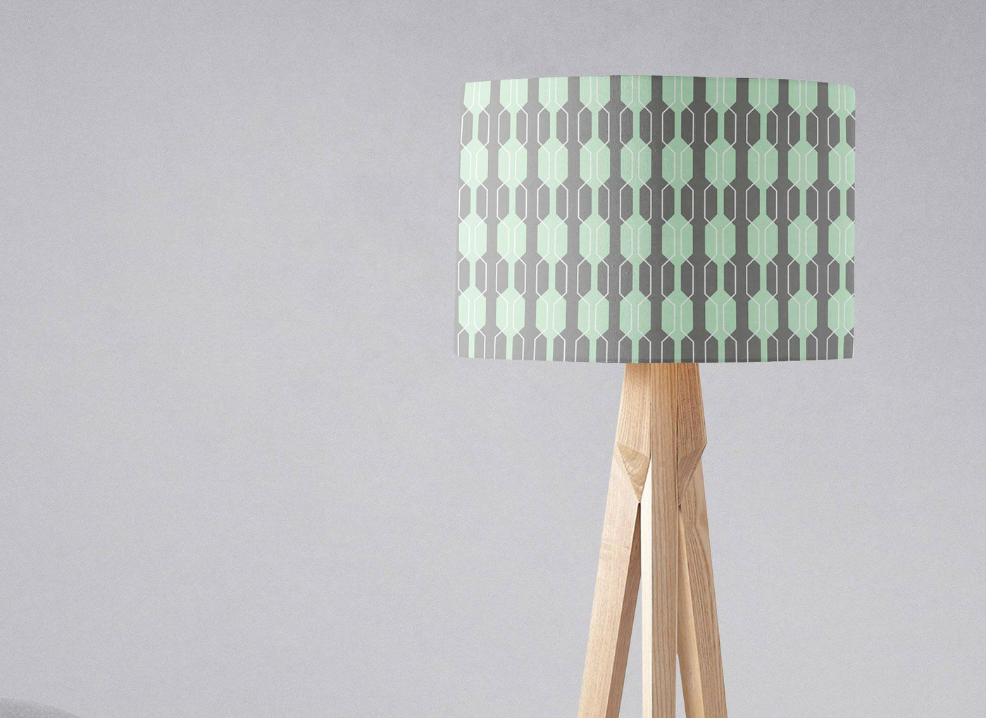 Grey Lampshade with a Mint Green Geometric Design – Ceiling & Table Compatible