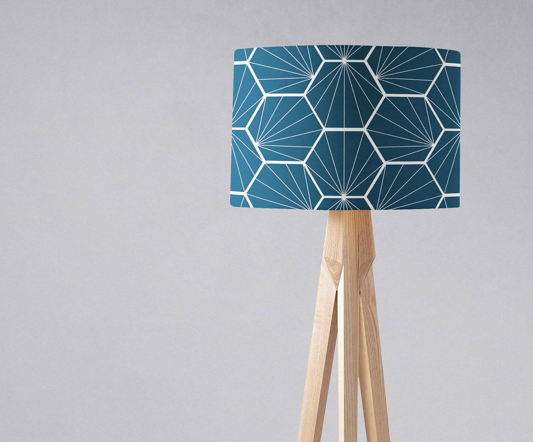 Peacock Blue Lampshade with a White Hexagon Design – Ceiling & Table Compatible
