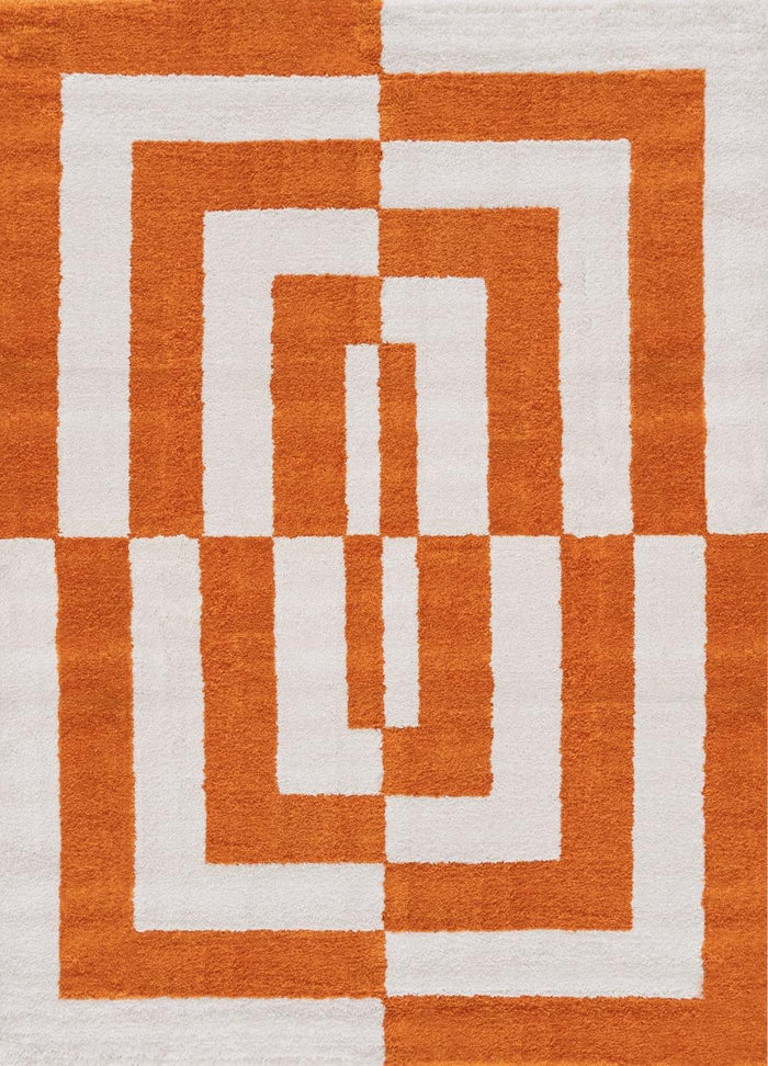 Joli Geometric Orange & White Rug shown in an illustrative room