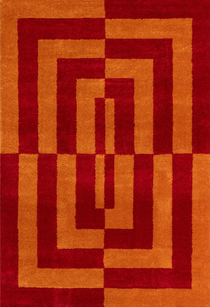 Joli Geometric Red & Orange Rug shown in an illustrative room