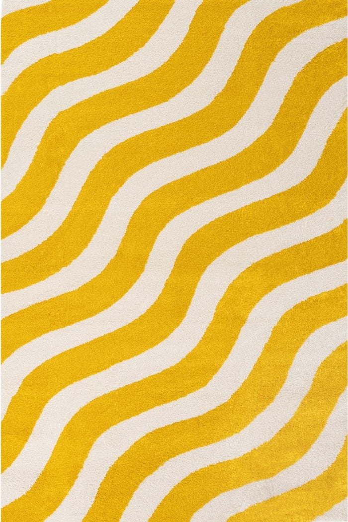 Joli Wave Yellow & White Rug shown in an illustrative room