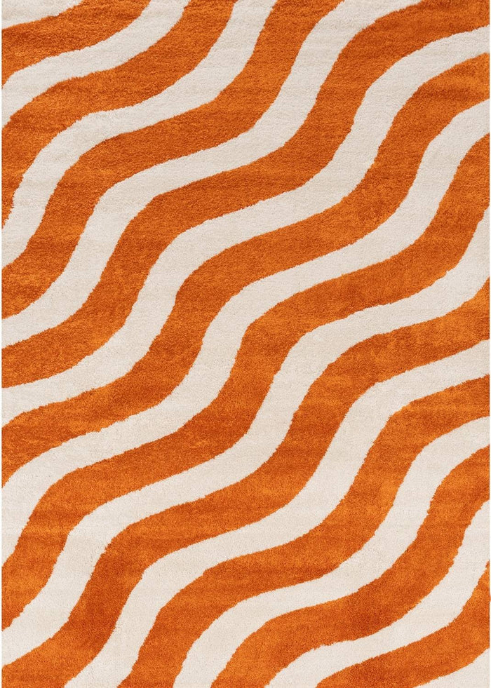 Joli Wave Orange & White Rug shown in an illustrative room