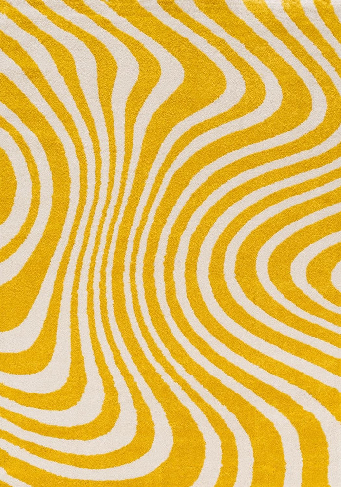 Joli Striped Yellow & White Rug shown in an illustrative room