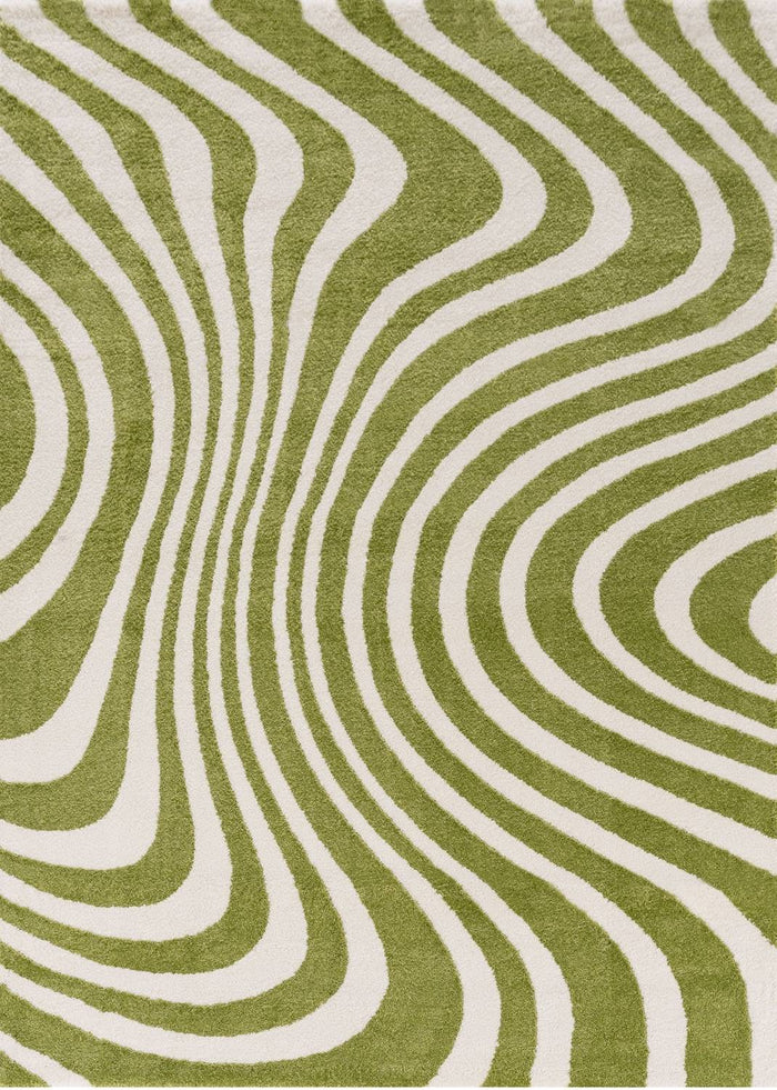 Joli Striped Green & White Rug shown in an illustrative room