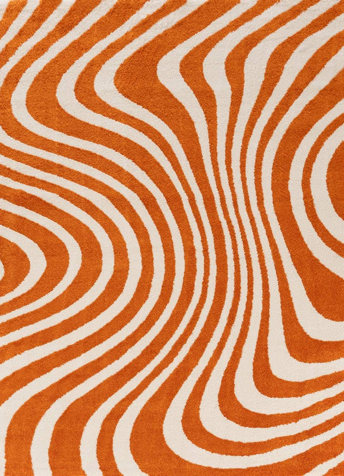 Joli Striped Orange & White Rug shown in an illustrative room