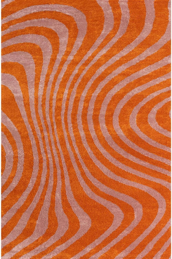Joli Striped Orange & Pink Rug shown in an illustrative room