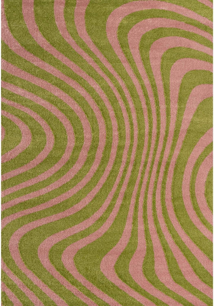 Joli Striped Green & Pink Rug shown in an illustrative room