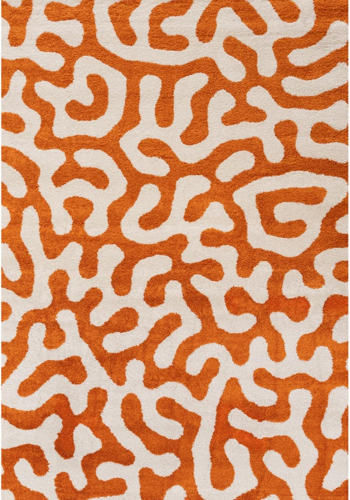 Joli Doodle Orange & White Rug shown in an illustrative room