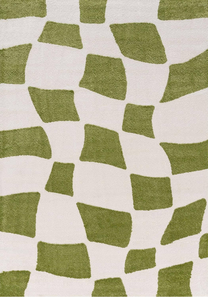Joli Checkered Green & White Rug shown in an illustrative room