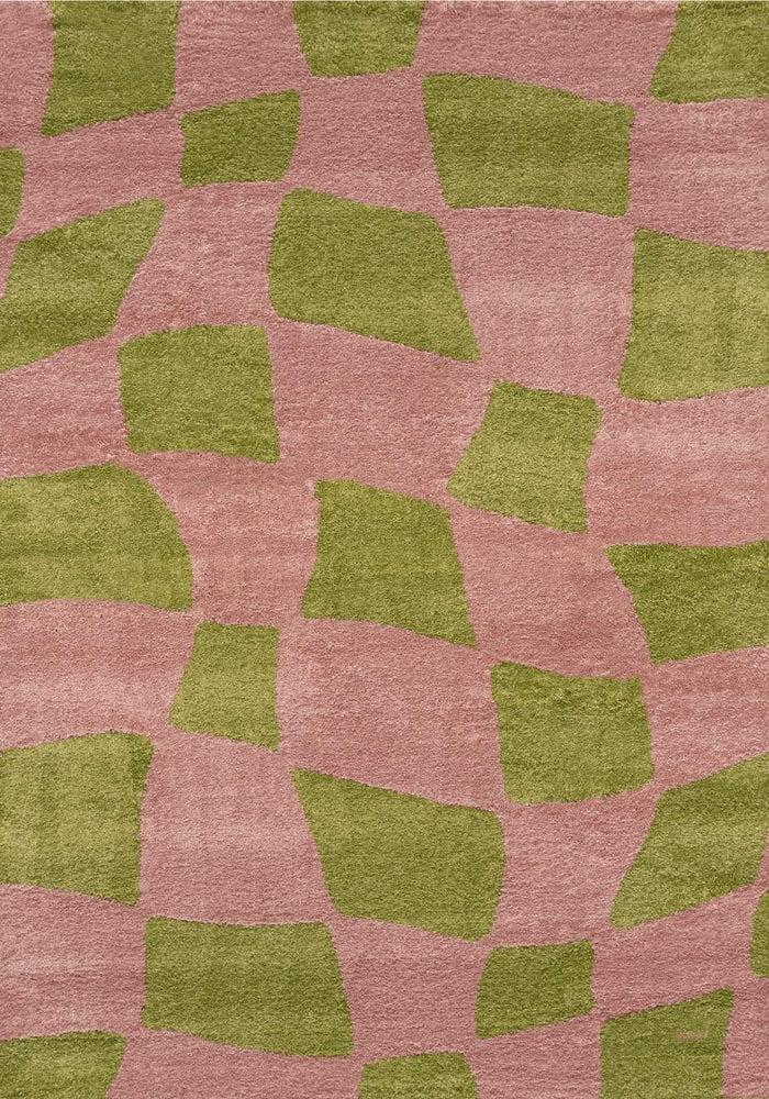 Joli Checkered Green & Pink Rug shown in an illustrative room