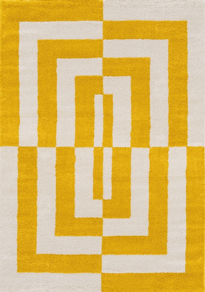 Joli Geometric Yellow & White Rug shown in an illustrative room