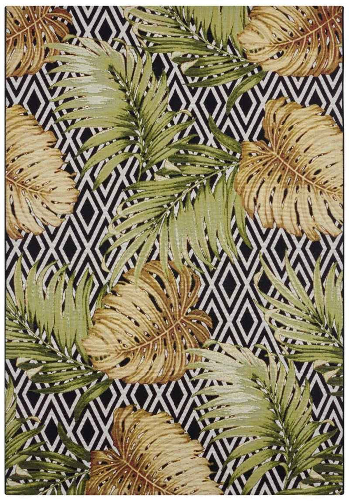 Indoor-Outdoor Leaves Rug shown in an illustrative room