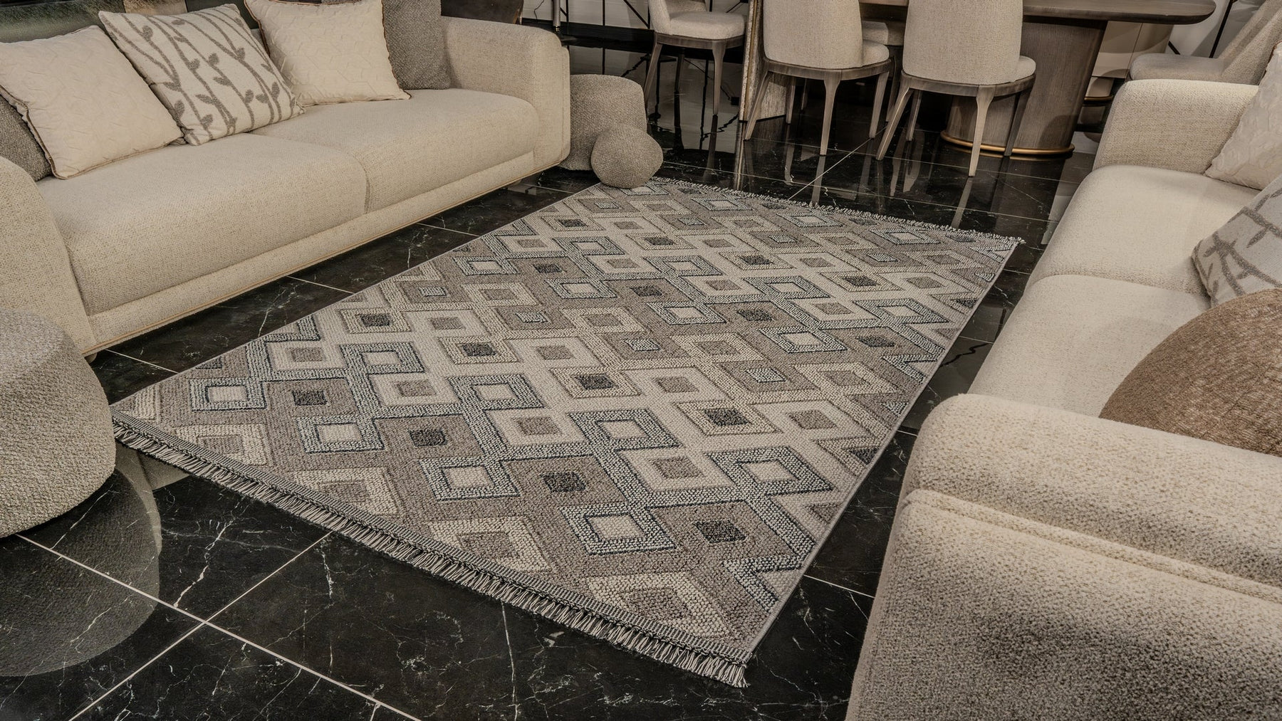 Modern Natura 9962 washable area rug by Netline Home in beige with soft, durable polypropylene, ideal for living room or bedroom.