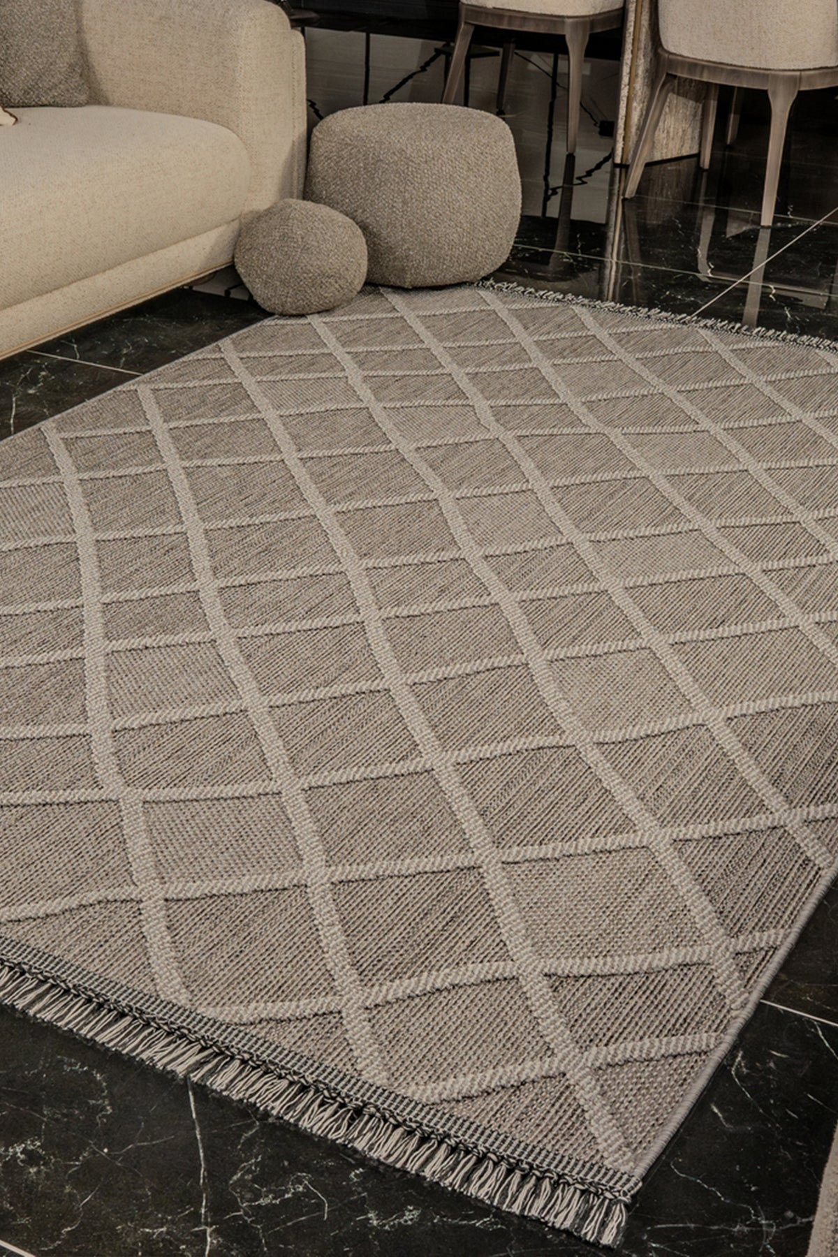 Grey Netline Home Natura 9964 washable area rug, soft polypropylene, non-shed, easy-clean, ideal for bedroom, study, or entryway.