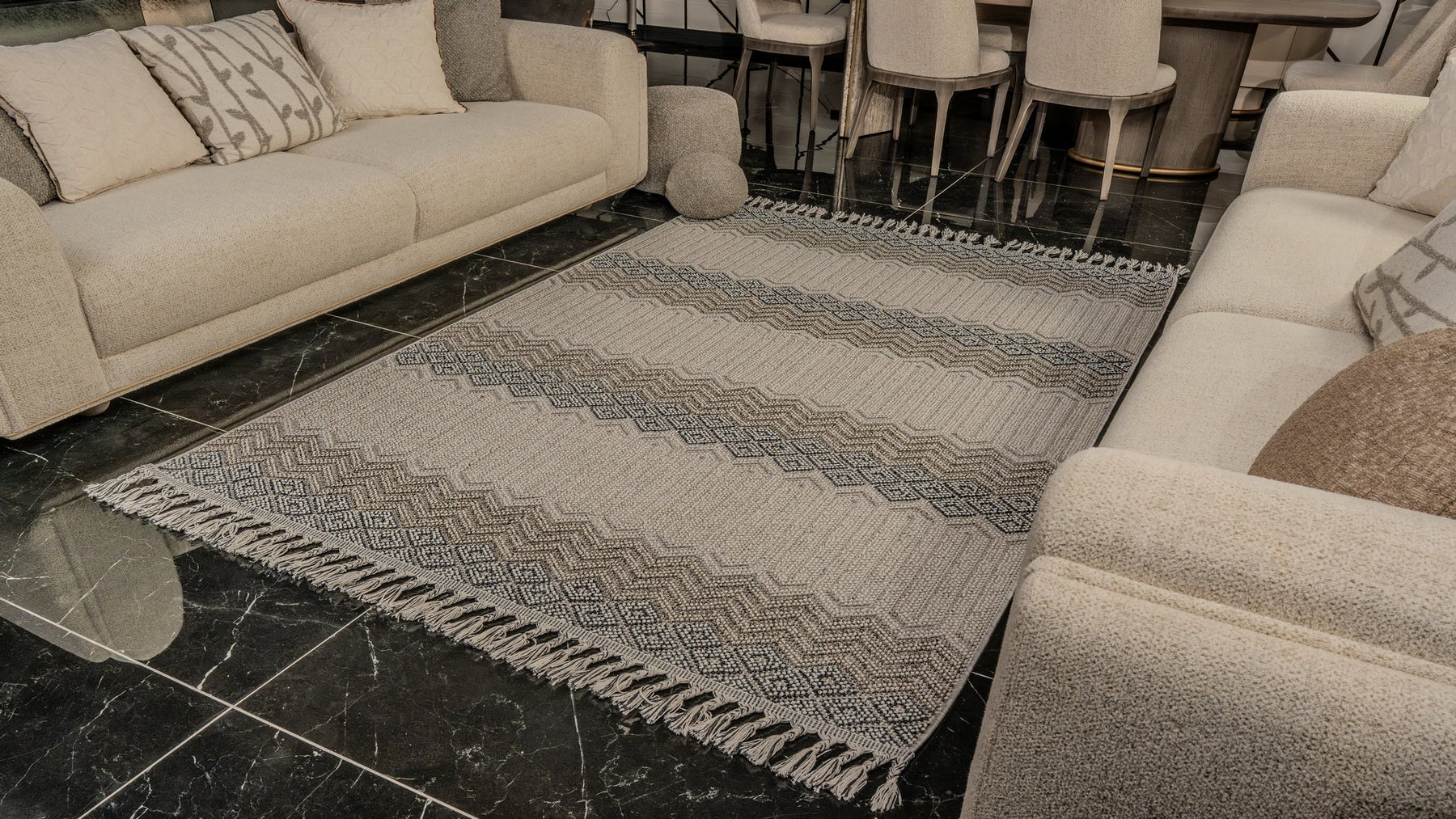 Beige Natura 9965 washable area rug by Netline Home, soft polypropylene, non-shed, easy-clean, ideal for bedroom, study, or hallway.