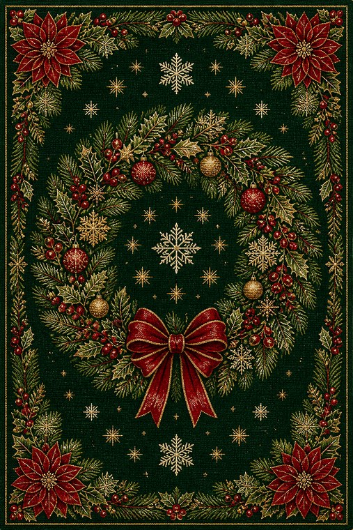 Green Wreath Christmas rug design