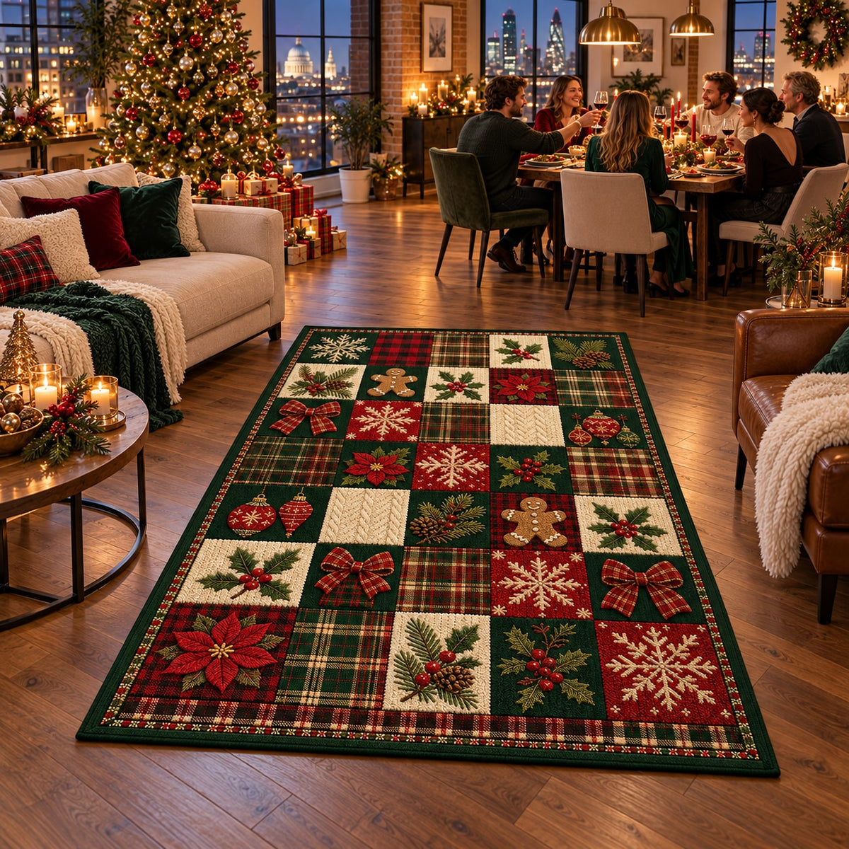 Lodge Plaid Patchwork Washable Christmas Rug RW8027 styled in a festive living room – view 4