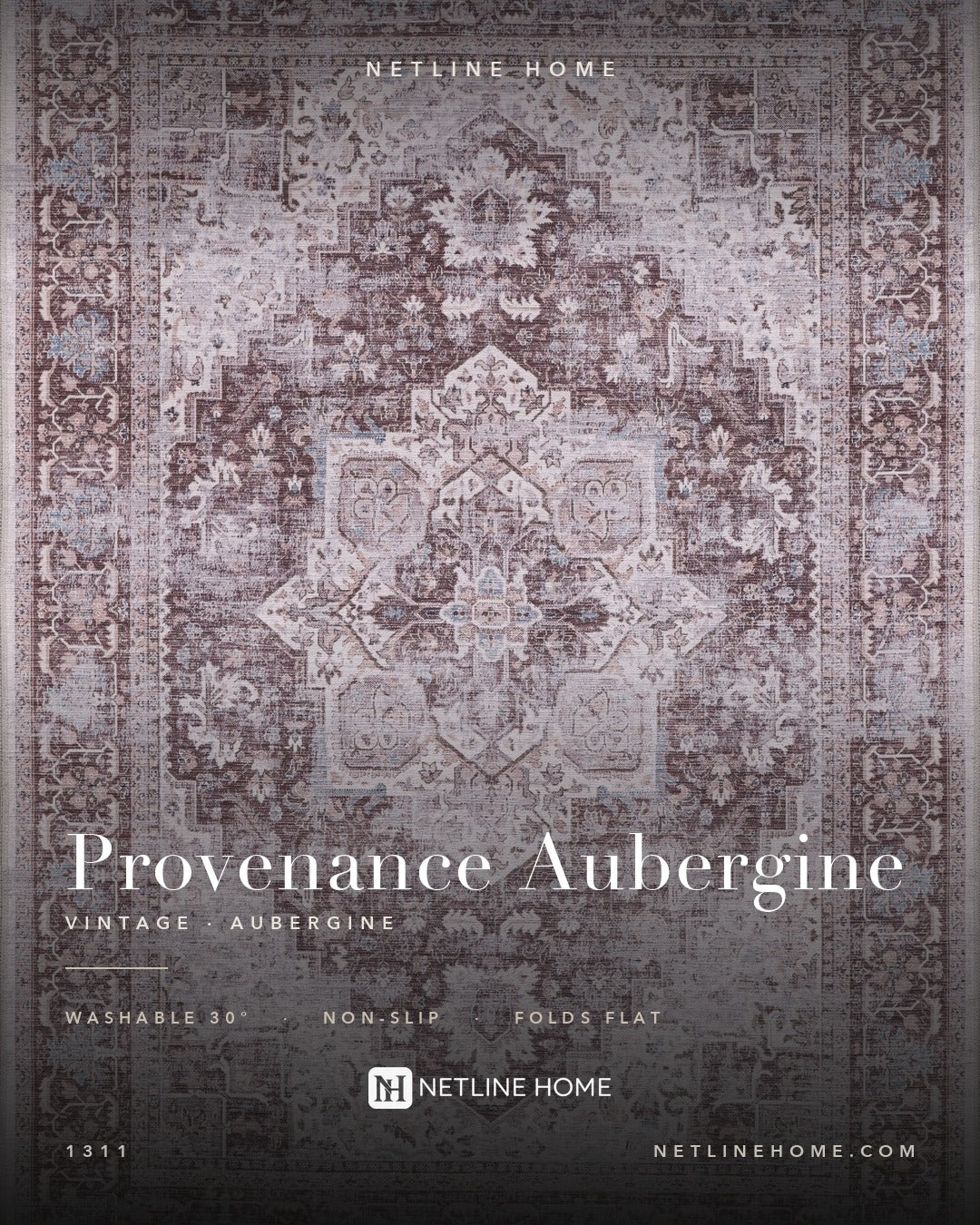 Crisp Patina Deep Purple Vintage Washable Rug — Design overview (RW1311)