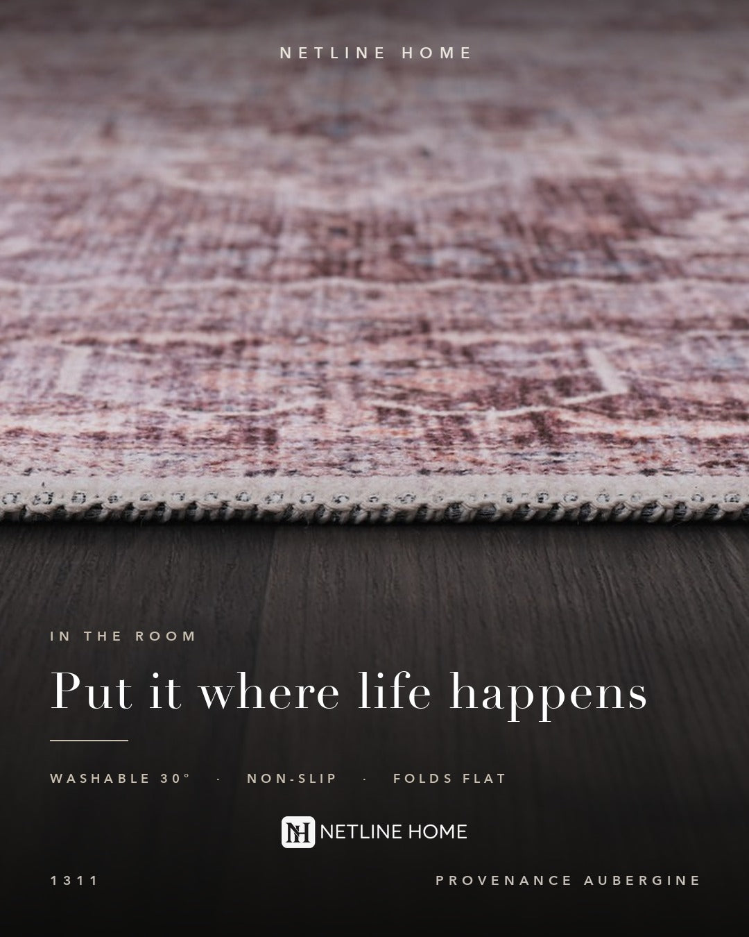 Crisp Patina Deep Purple Vintage Washable Rug — Room lifestyle (RW1311)