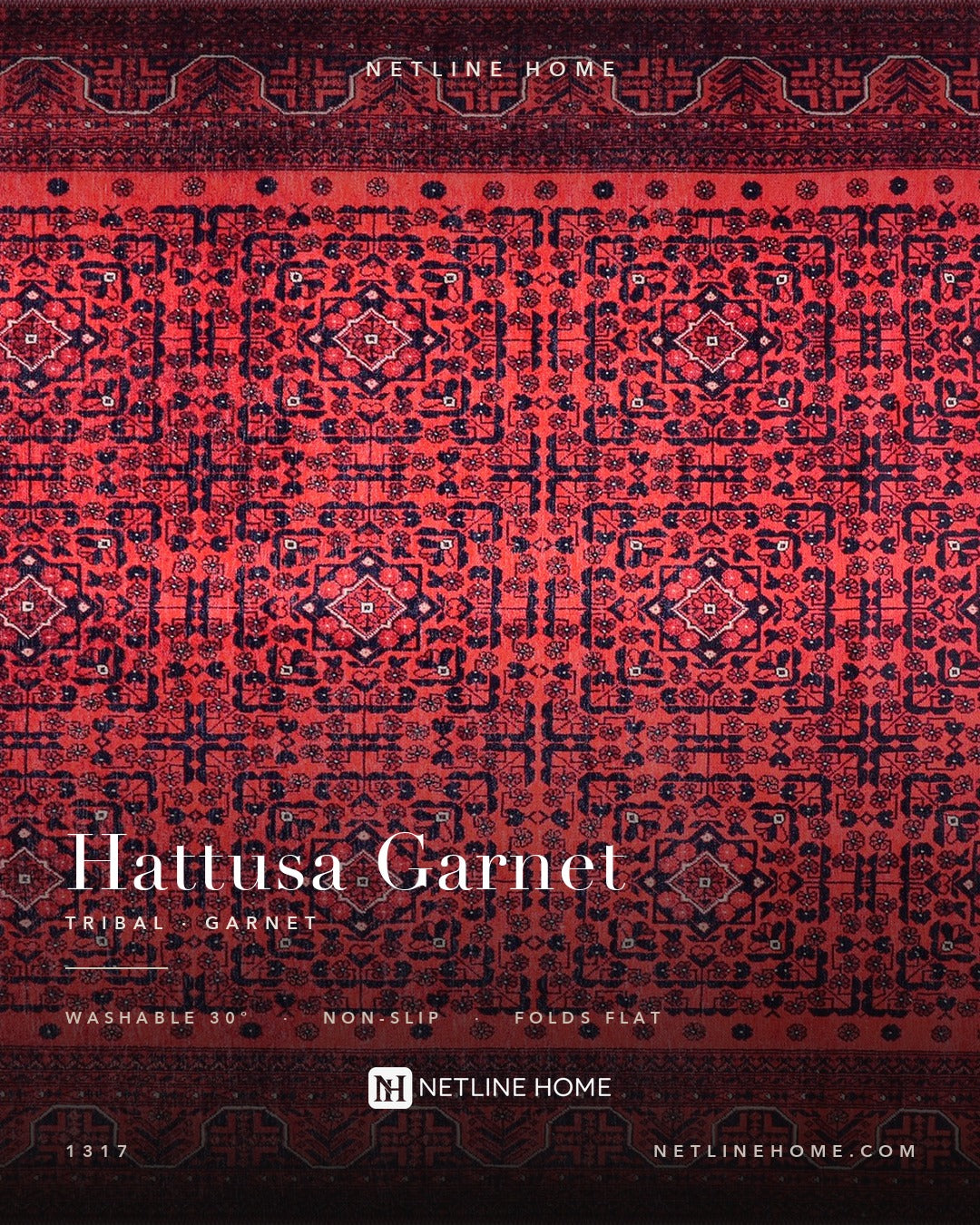 Ember Heritage Deep Red Washable Rug — Design overview (RW1317)