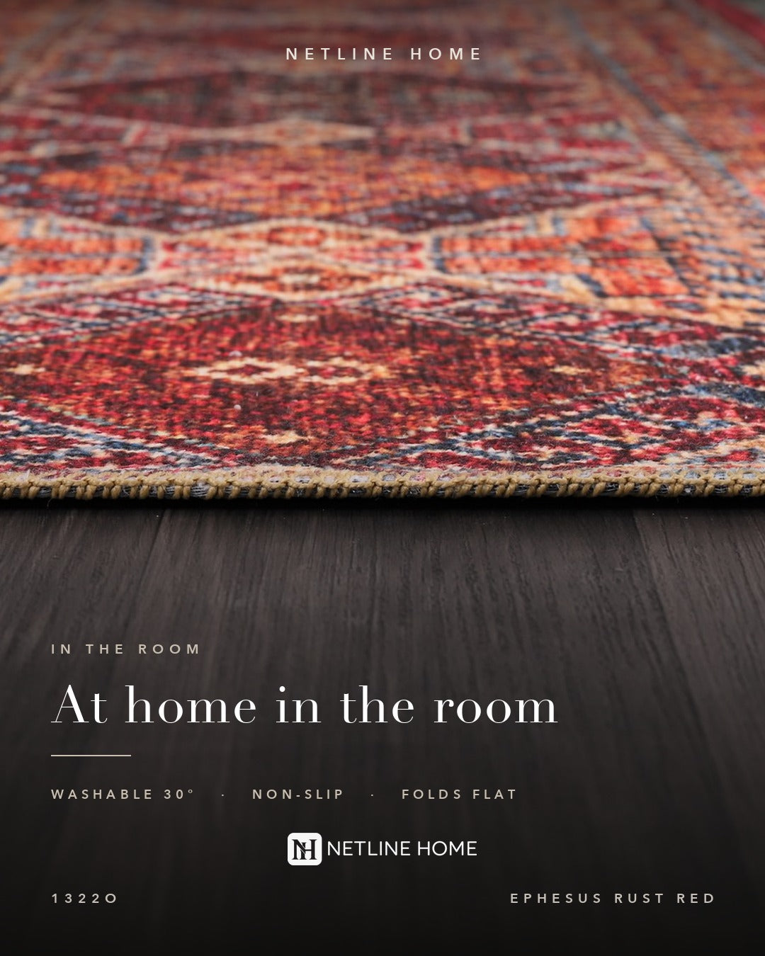Woven Heritage Burnt Red Washable Rug — Bedroom lifestyle (RW1322O)