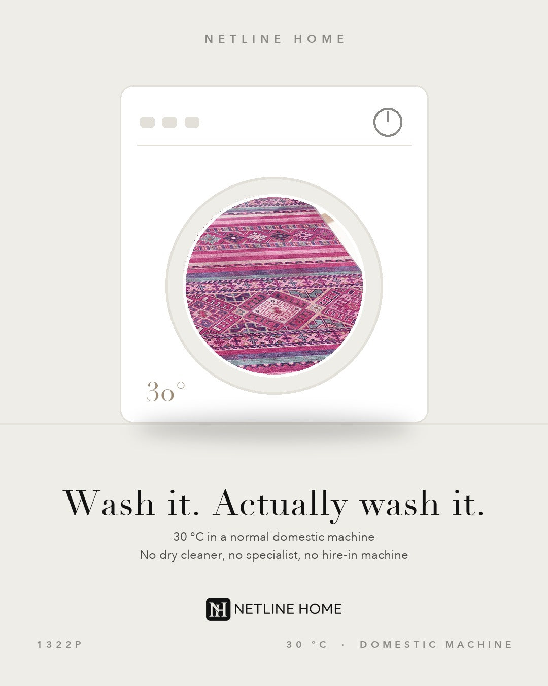 Quiet Floral Soft Pink Bohemian Washable Rug — Washable care (RW1322P)