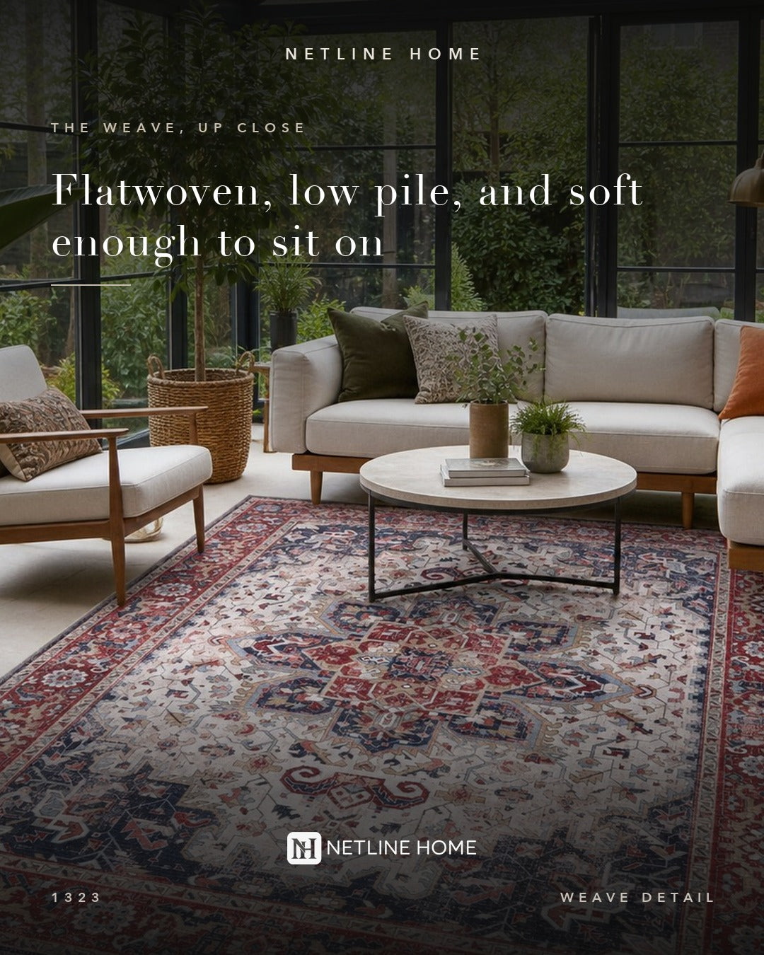 Graceful Patina Soft Purple Vintage Washable Rug — Weave detail (RW1323)