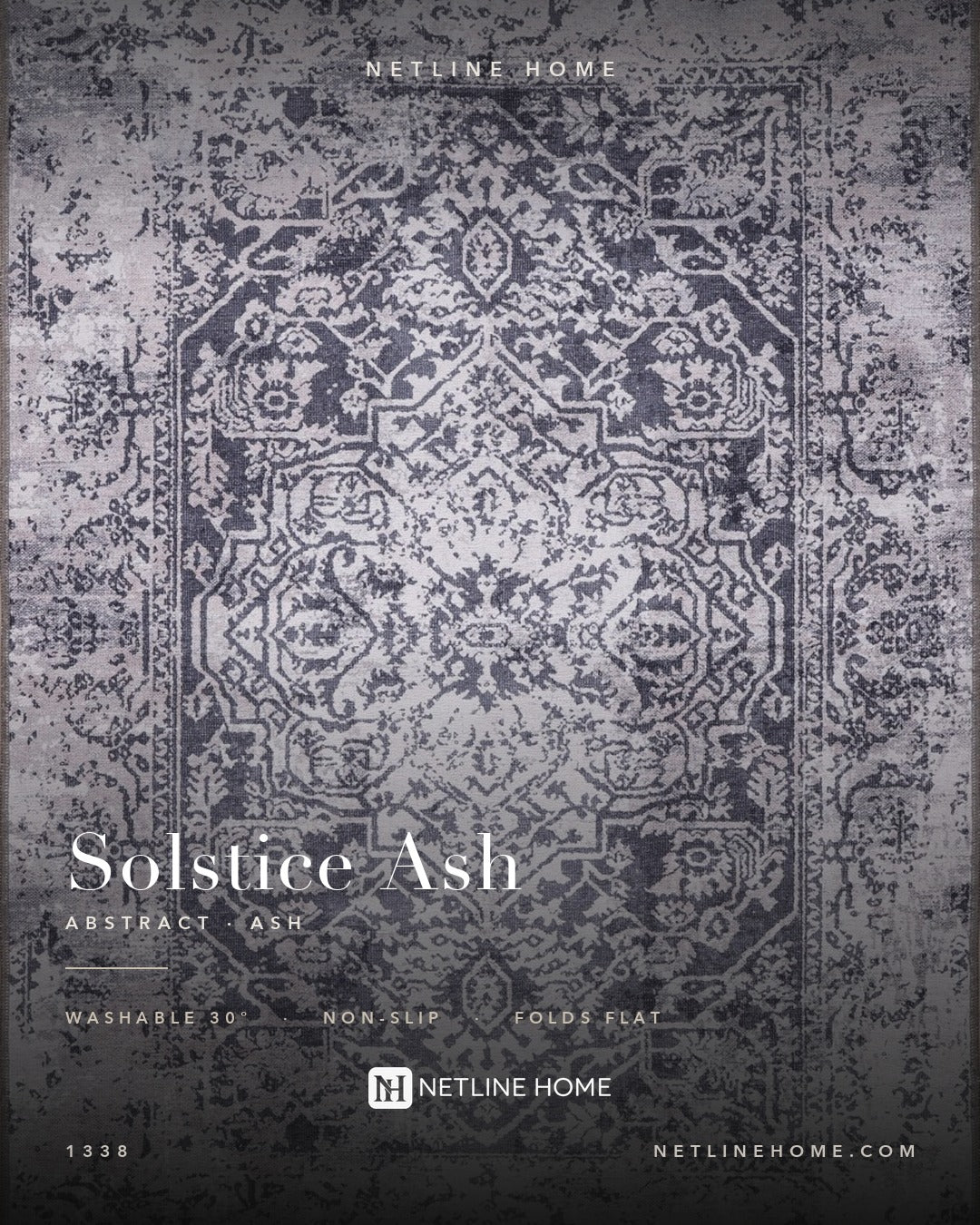 Radiant Stripes Soft Grey Abstract Washable Rug — Design overview (RW1338)