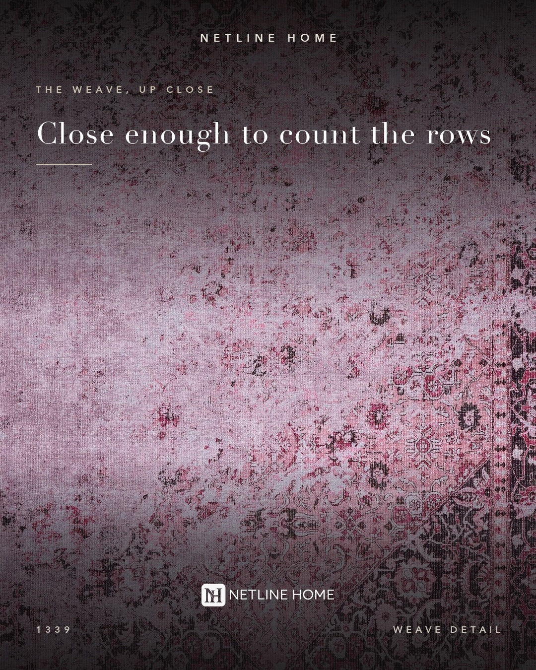 Grand Floral Muted Pink Abstract Washable Rug — Weave detail (RW1339)