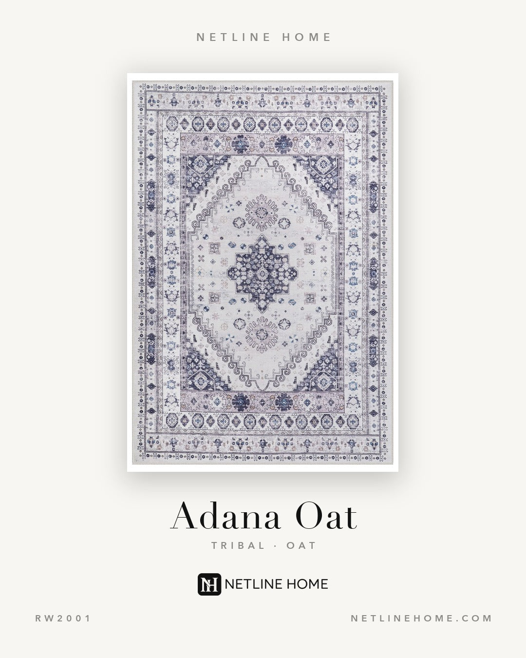 Loomed Geometry Natural Beige Heritage Washable Rug — Design overview (RW2001)