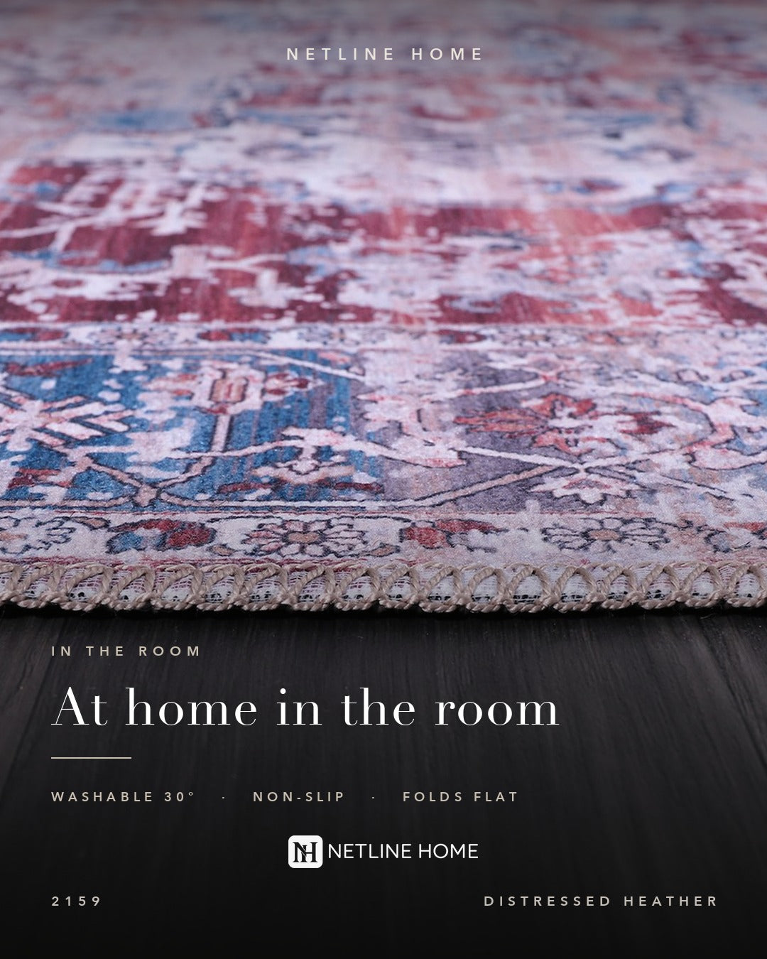 Graphic Patina Mauve Grey Vintage Washable Rug — Room lifestyle (RW2159)