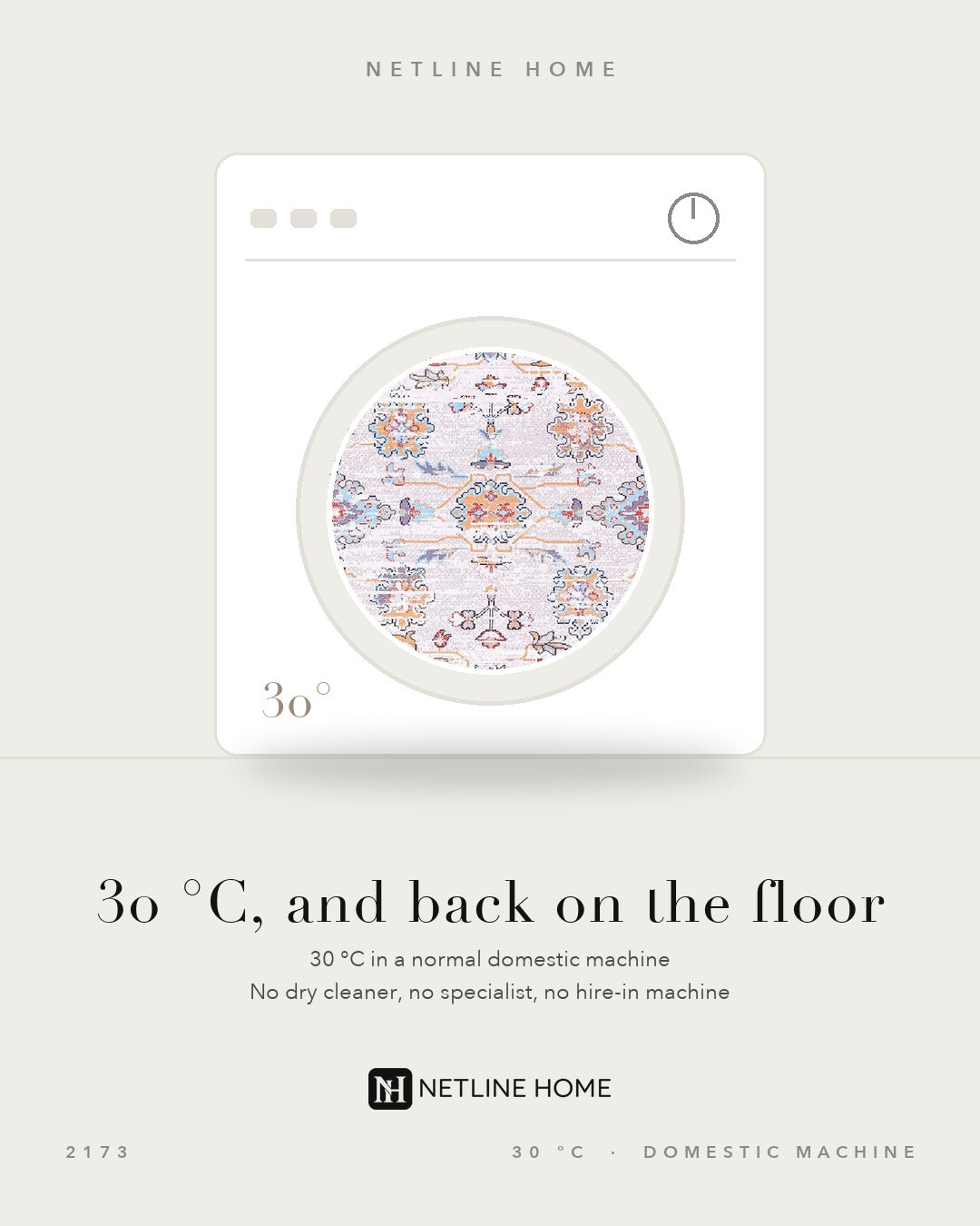 Century Floral Off White Washable Rug — Washable care (RW2173)