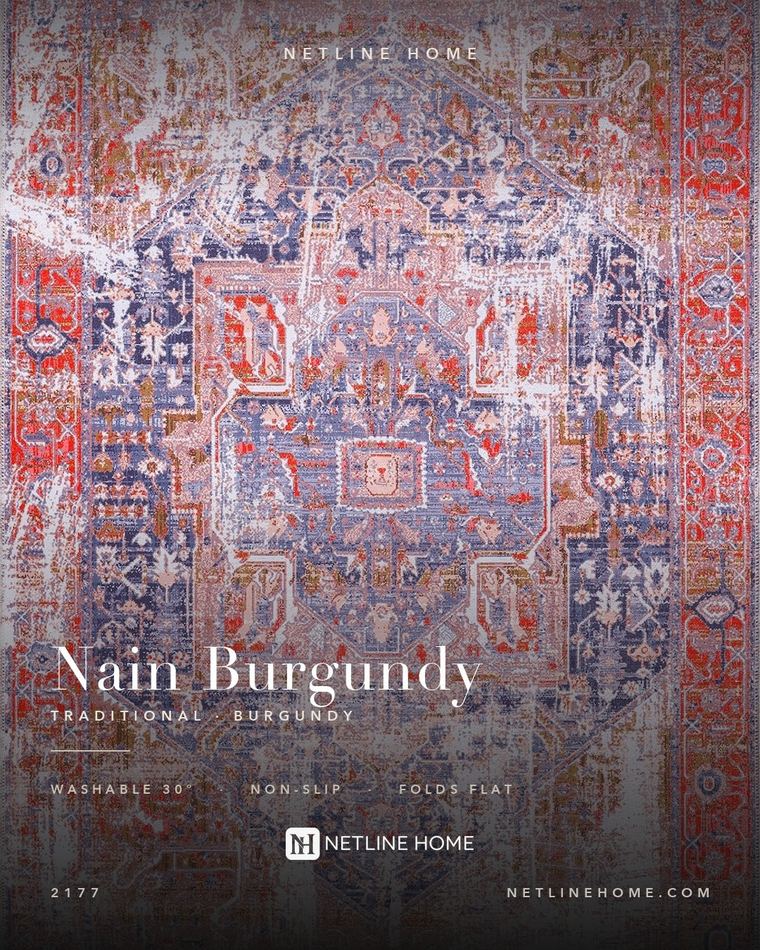 Studio Linework Burgundy Traditional Washable Rug — Design overview (RW2177)
