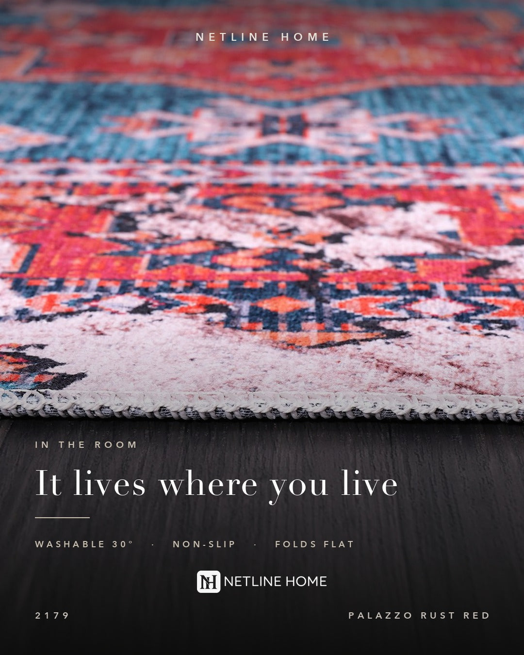 Crossed Border Burnt Red Traditional Washable Rug — Bedroom lifestyle (RW2179)