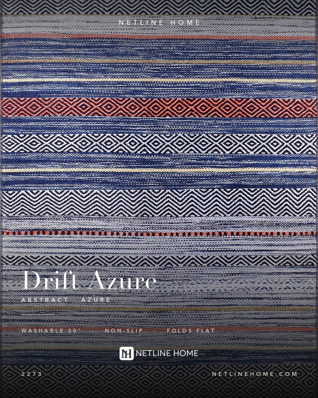 Crossed Watercolour Bright Blue Abstract Washable Rug — Design overview (RW2273)