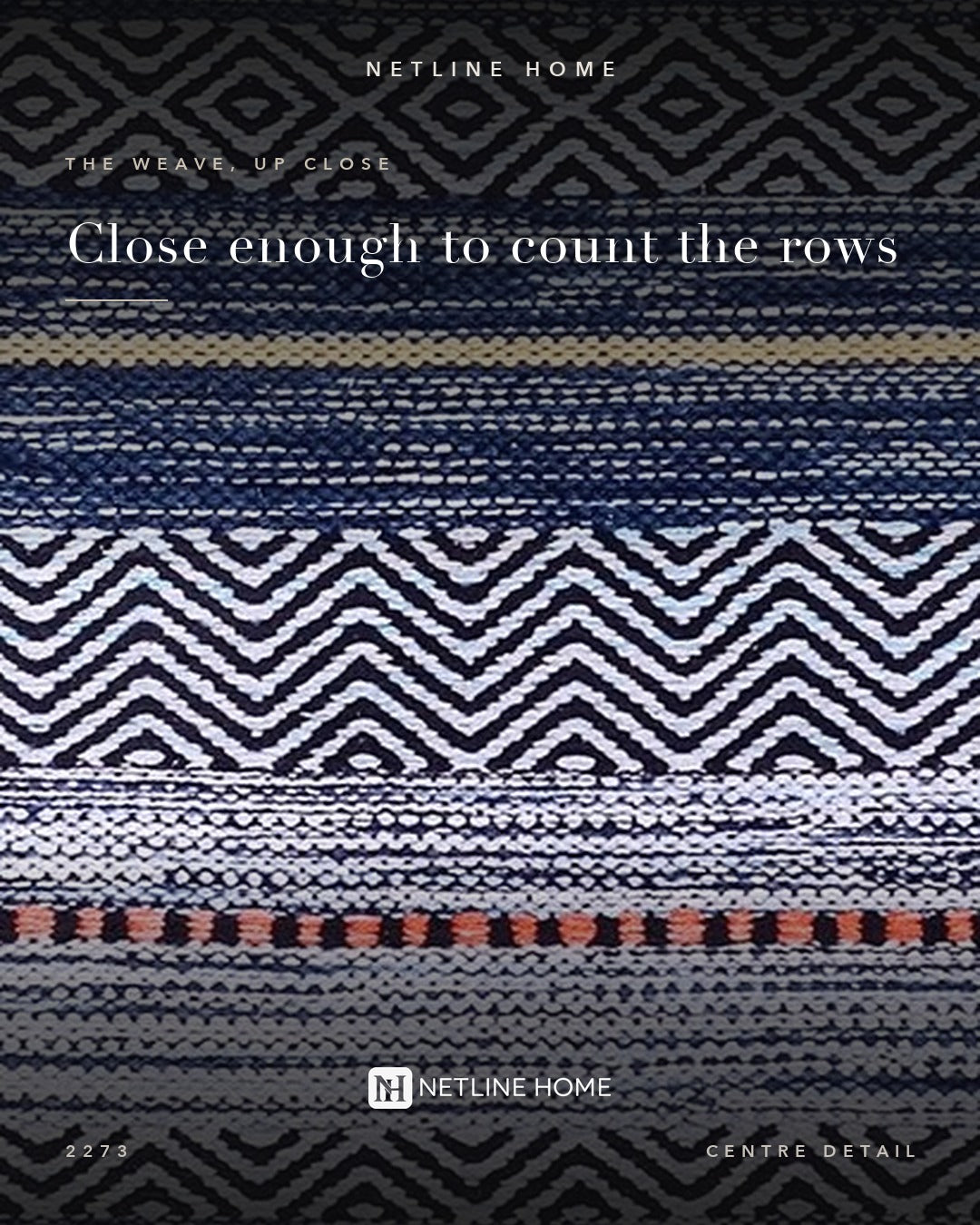 Crossed Watercolour Bright Blue Abstract Washable Rug — Weave detail (RW2273)
