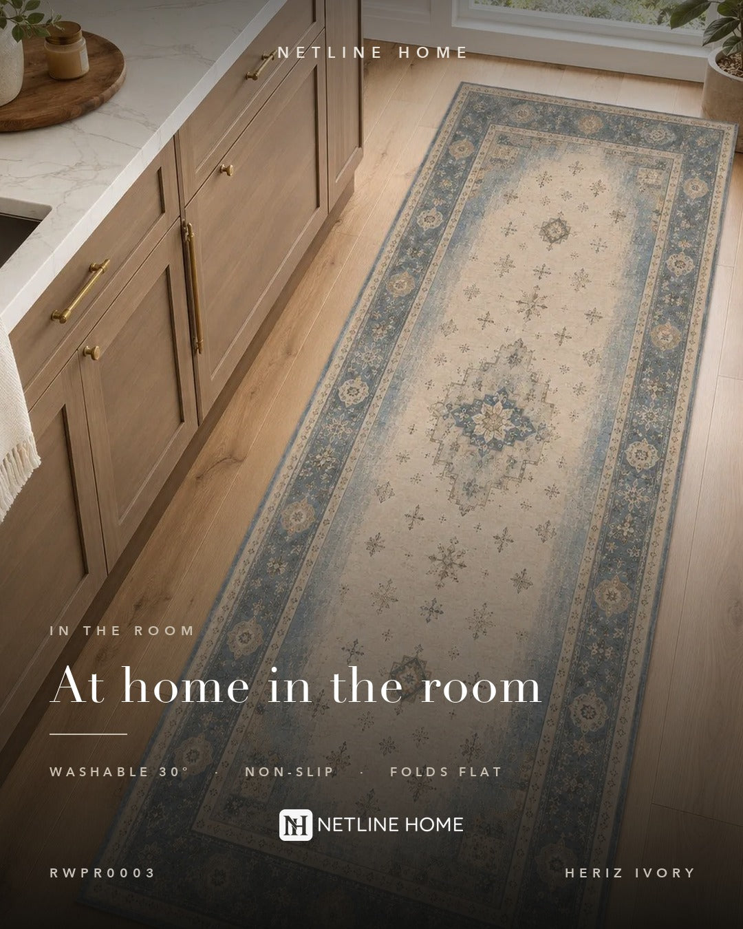 Cool Medallion Off White Traditional Washable Rug — Bedroom lifestyle (RWPR0003)