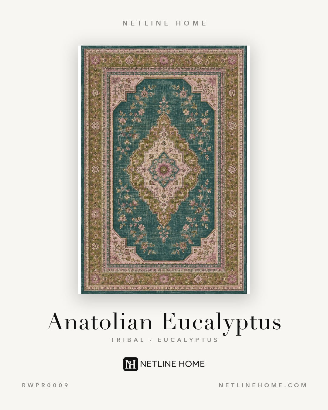 Premier Border Soft Green Heritage Washable Rug — Design overview (RWPR0009)