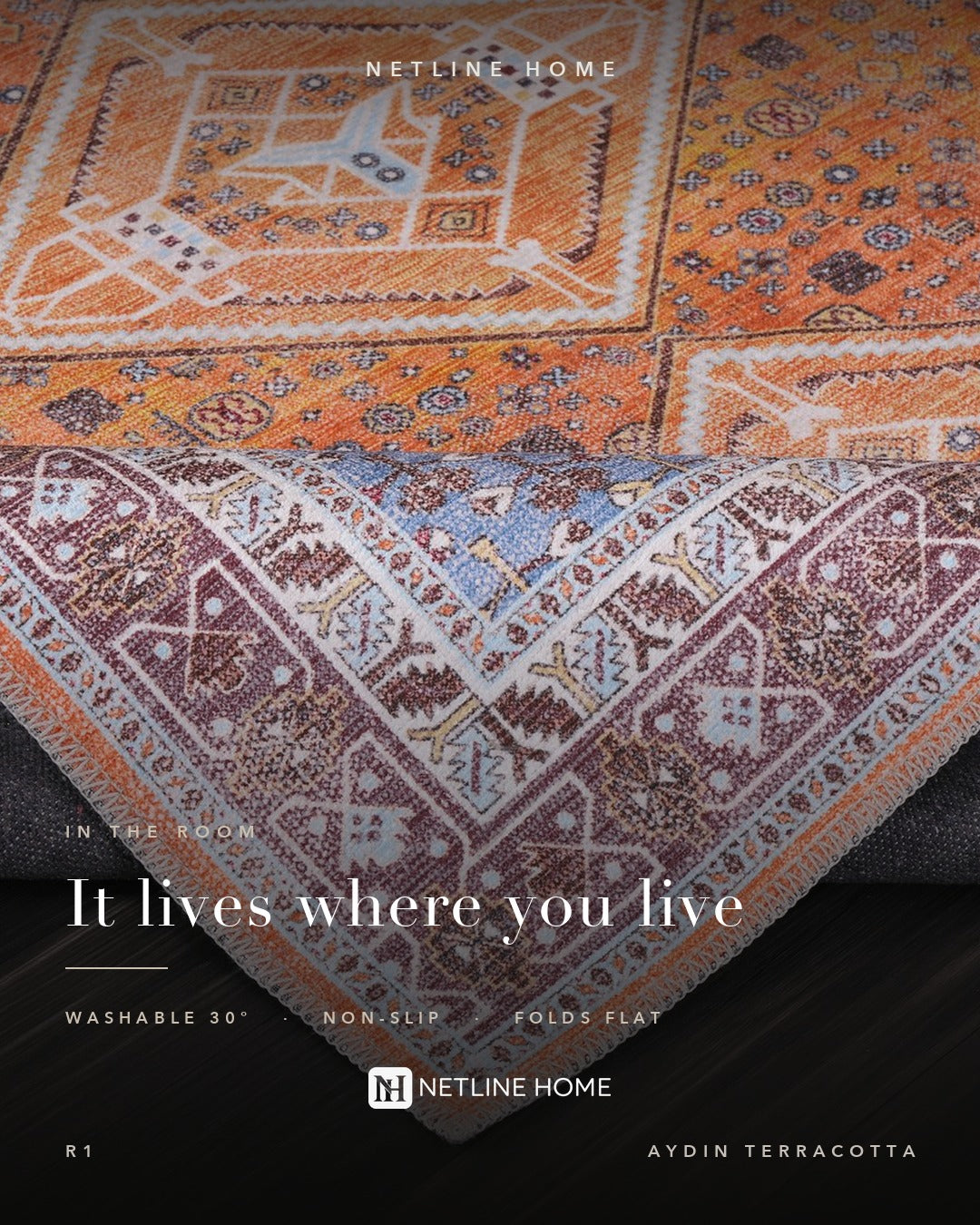 Crafted Heritage Terracotta Washable Rug — Room lifestyle (RWR1)