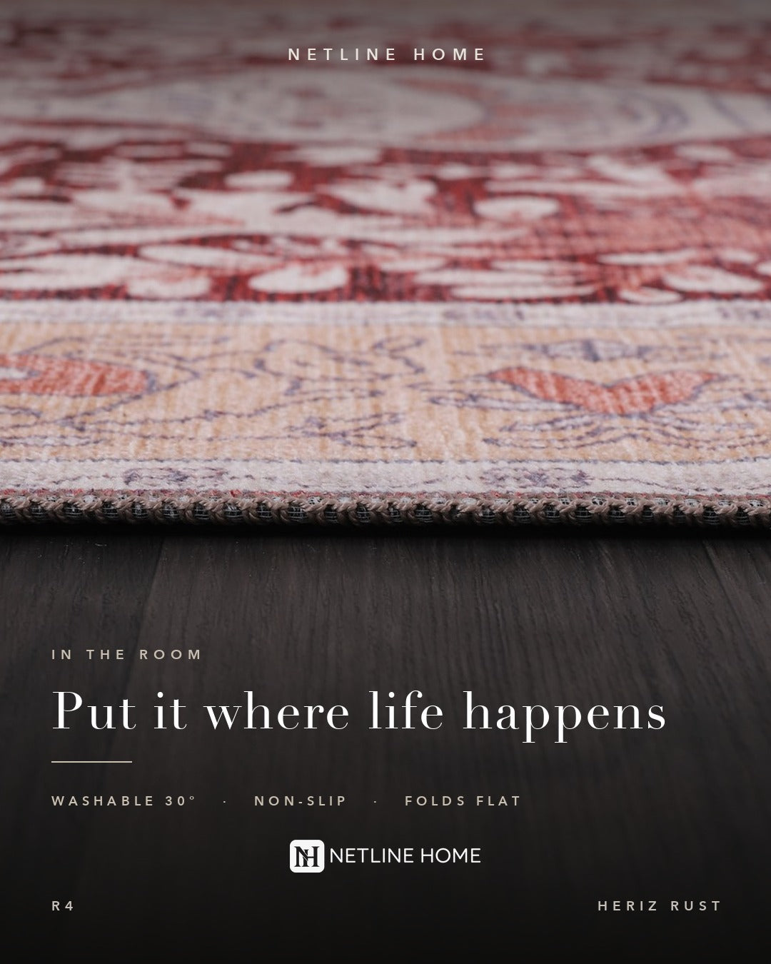 Cool Medallion Burnt Orange Traditional Washable Rug — Room lifestyle (RWR4)