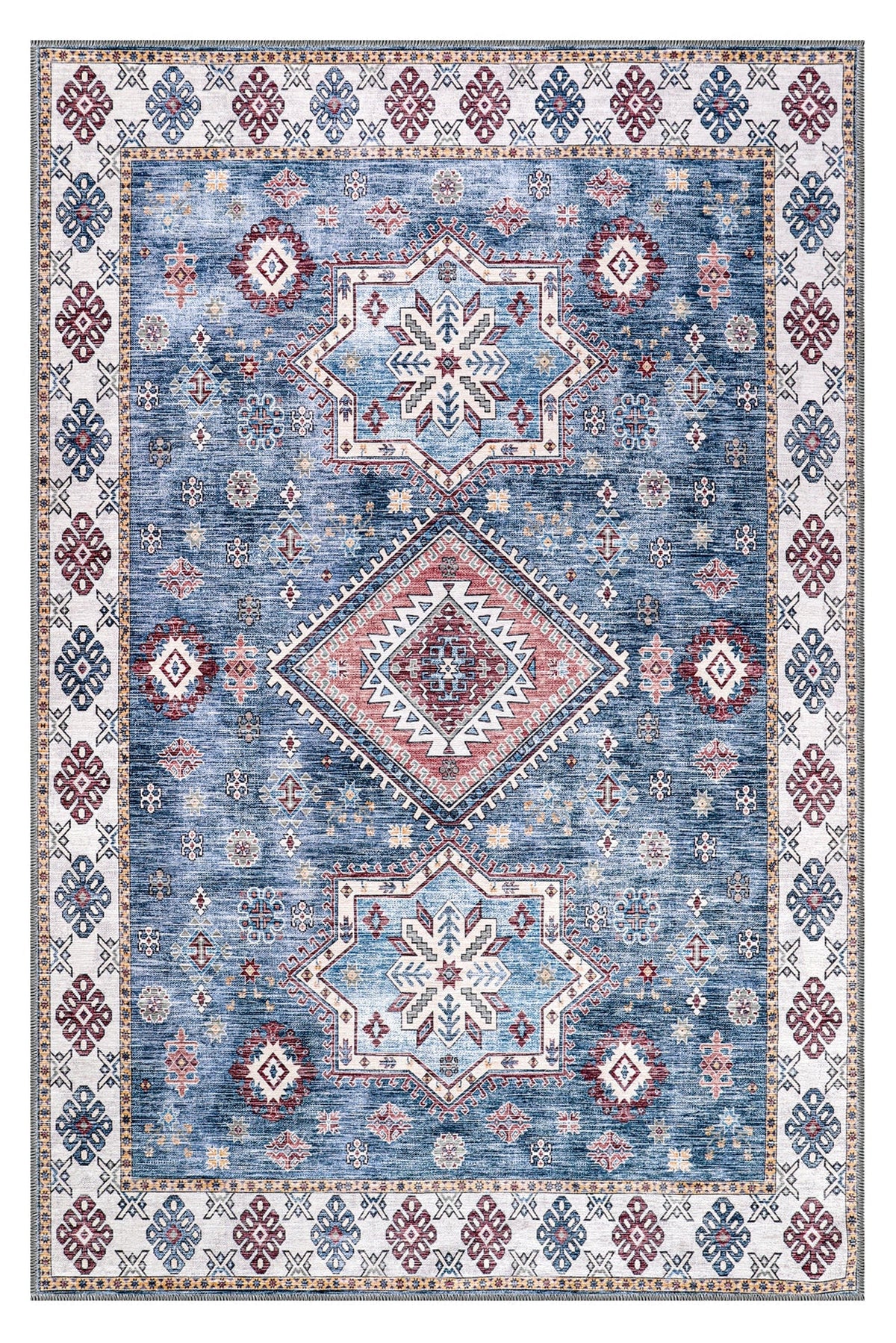 Multicolor tribal geometric washable rug by Netline Home with vibrant patterns, perfect for adding style to any space.
